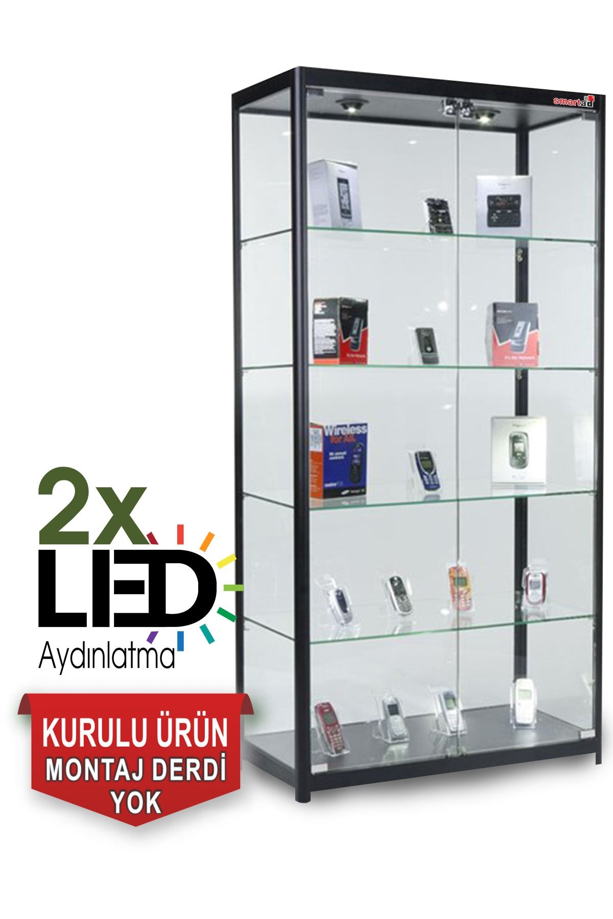 Nurline Camlı Vitrin - Camlı Dolap - Camlı Koleksiyon Vitrini - Cam Raf - Kurulu Ürün 180x80x40
