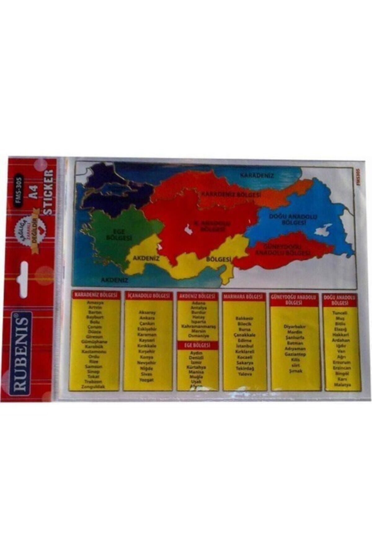 Rubenis Türkiye Haritası 7 Bölgeli Ve Şehirleri Stiker Etiketler 5 Poşet