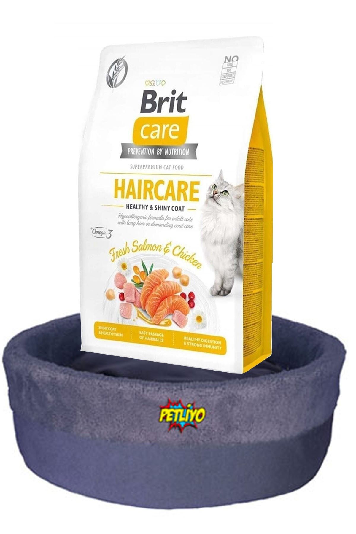 Brit Care Haircare Somon Ve Tavuk Deri Ve Tüy Sağlığı Tahılsız Kedi Maması 2 Kg + Kedi Yatağı