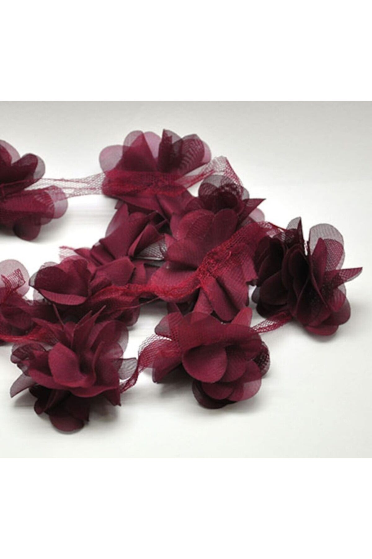 Aker Hediyelik Bordo 1m Gül Lazer Kesim Çiçek 12-13 Adet Organze Tül Kenar Süsü Tekstil Tasarım Kumaşı Yapay Süs