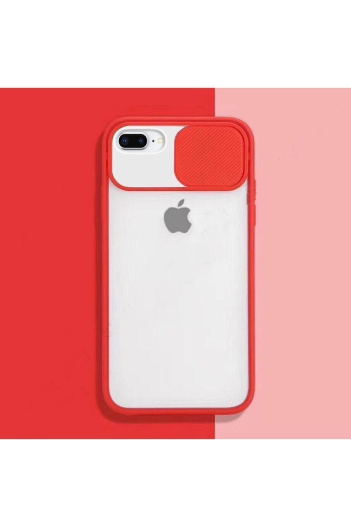 AQUA AKSESUAR Kırmızı Iphone 7 Plus 8 Plus Sürgülü Kamera Korumalı Silikon Kılıf