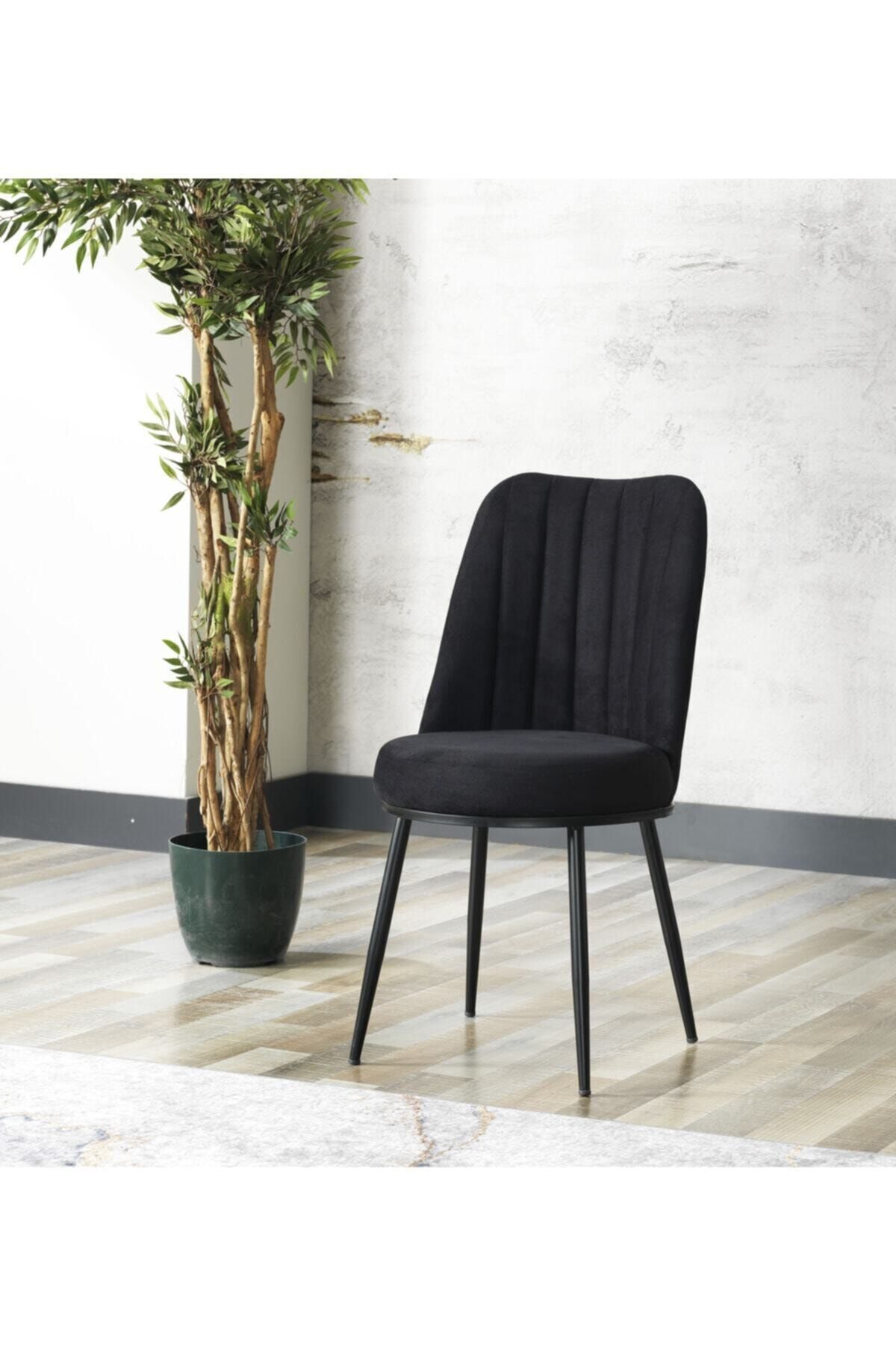 Ressa Home Zeyra Siyah Metal Ayaklı Siyah Renk Mutfak Sandalyesi-yemek Masası Sandalyesi