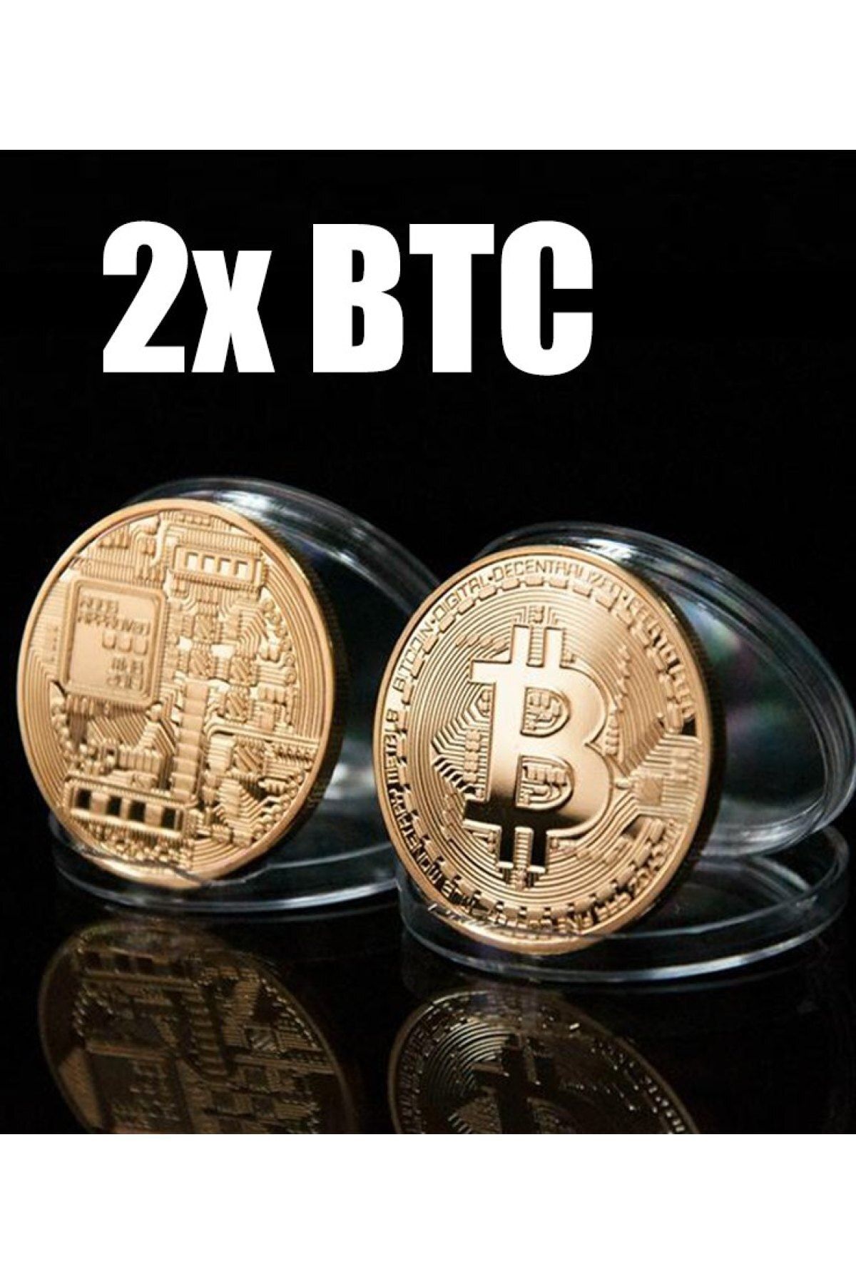 HERFİE 2 adet Bitcoin Madeni Para Altın Rengi Hatıra Koleksiyon Değerli Kutulu (2x)