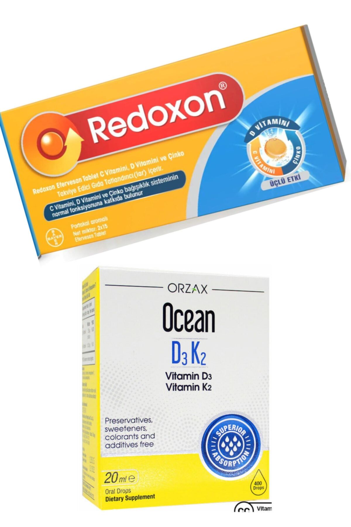Redoxon 3lü Etki C Vitamini D Vitamini Çinko Efervesan 30 Tablet Ve Ocean D3k2 Damla 20 Ml
