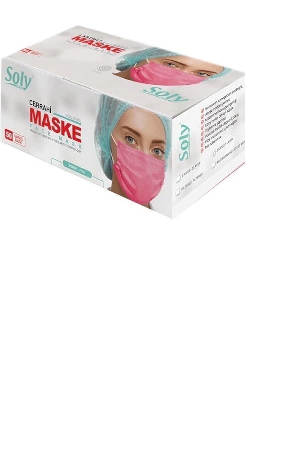 Soly Care Pembe 3 Katlı Full Ultrasonic Telli Maske 50 Adet