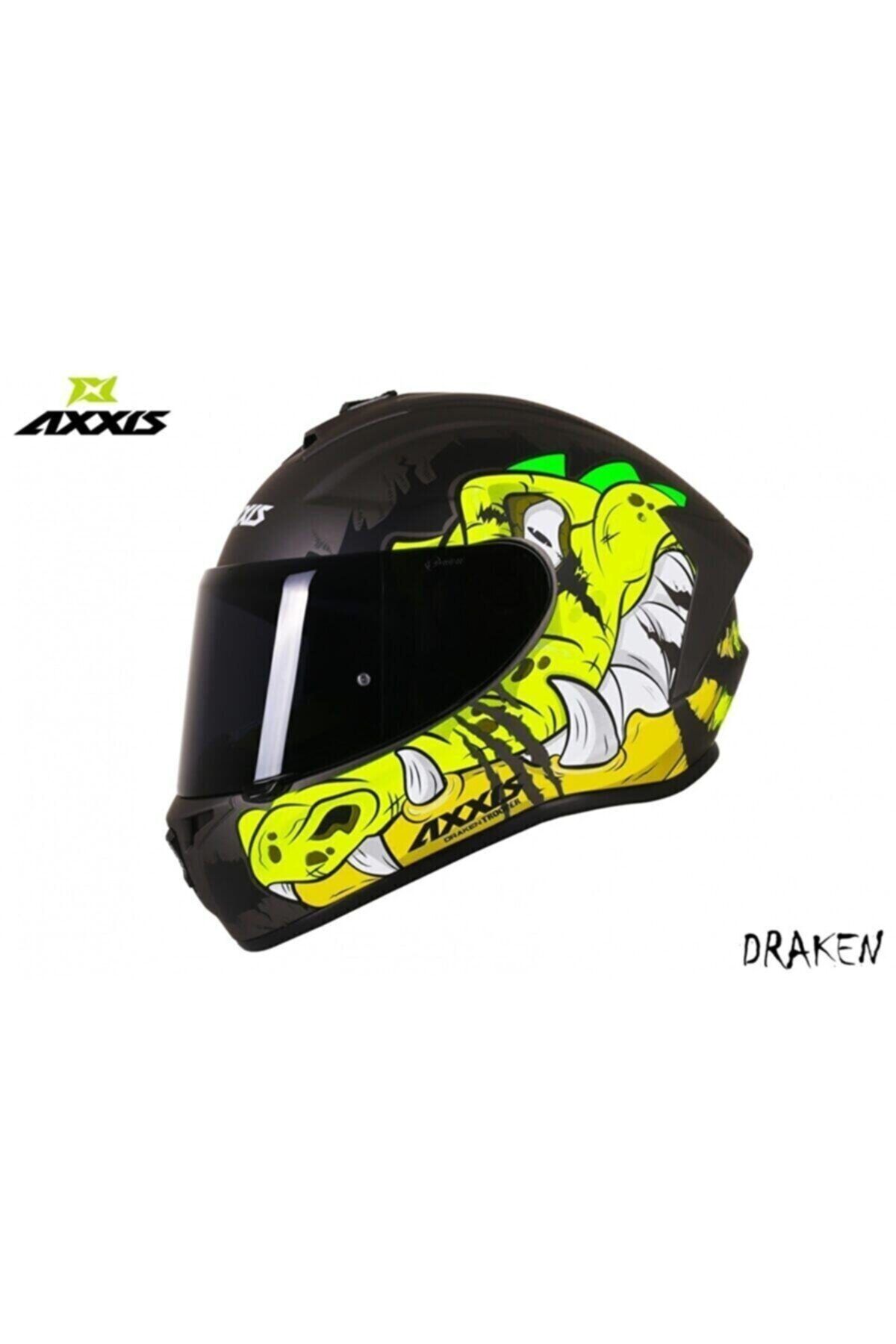 Axxis Draken Trooper Matt Fluo Yellow Motosiklet Kaskı (YENİ MODEL ŞEFFAF VİZÖR)