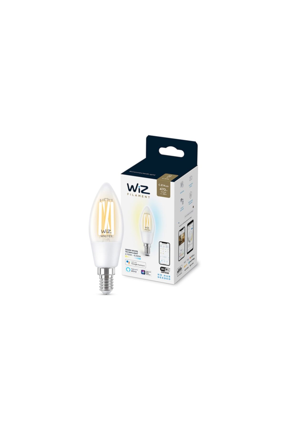 Wiz Wi-fi Beyaz Ambiyans Akıllı Filament Ampul 40w - C35 - E14 Ince Duy