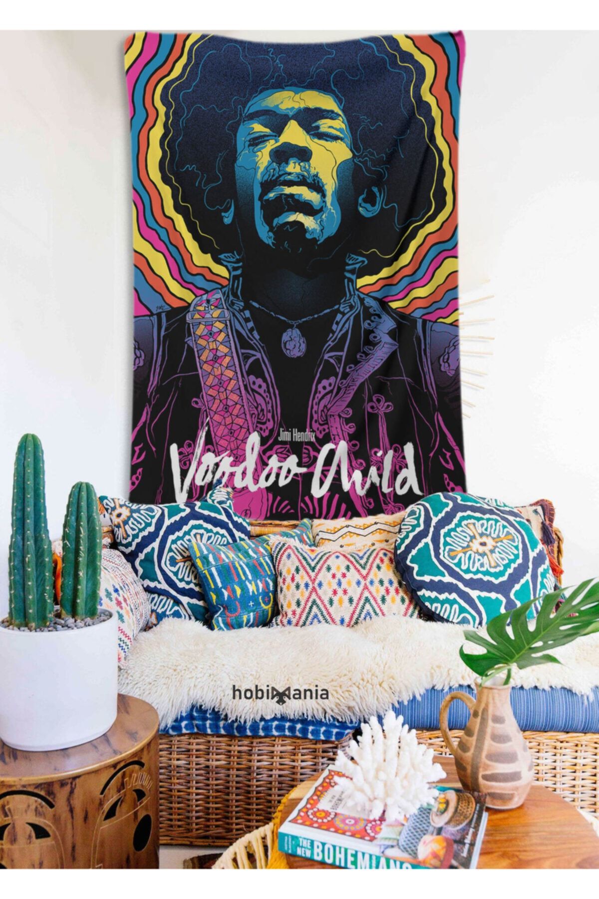 Hobimania Duvar Örtüsü Tapestry Jimi Hendrix 70x100 Cm Duvar Dekorasyon Moda