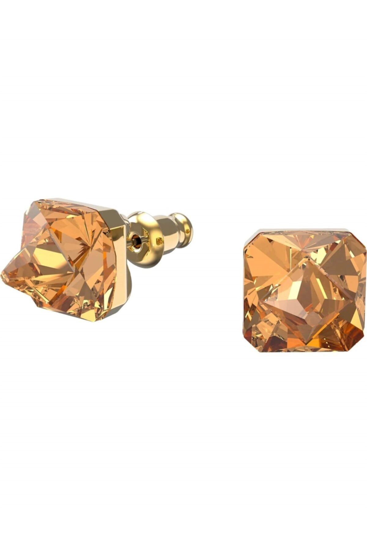 Swarovski Chroma Düğme Küpeler, Piramit Kesim Kristaller, Sarı, Altın Rengi Kaplama, 5613680