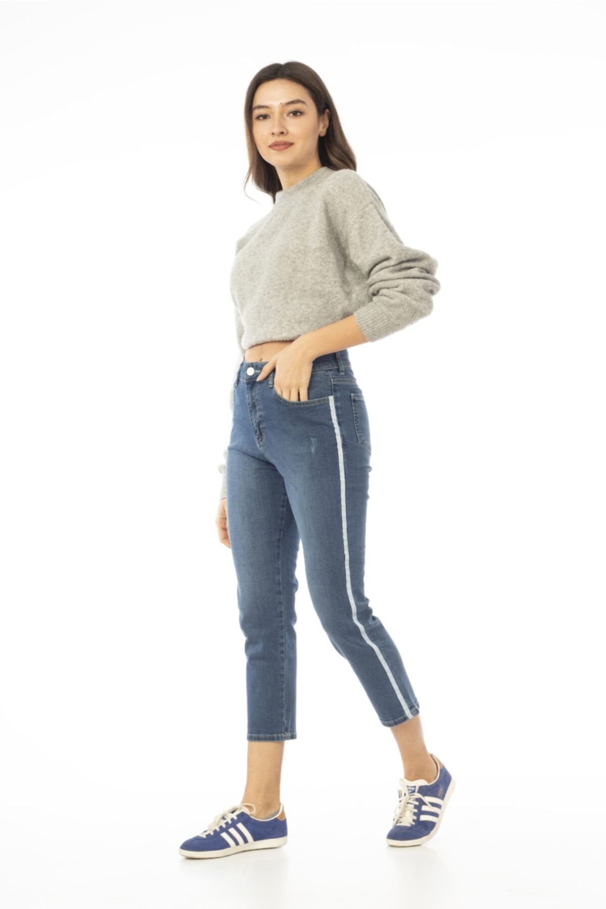 CEDY DENIM Kadın Mavi Yüksek Bel Regular Fit Jeans Büyük Beden C-595