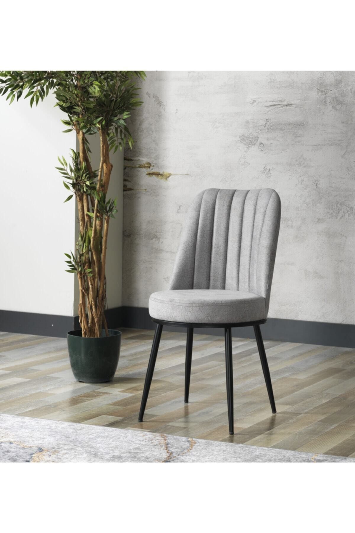 Ressa Home Zeyra Siyah Metal Ayaklı Gri Renk Mutfak Sandalyesi-yemek Masası Sandalyesi