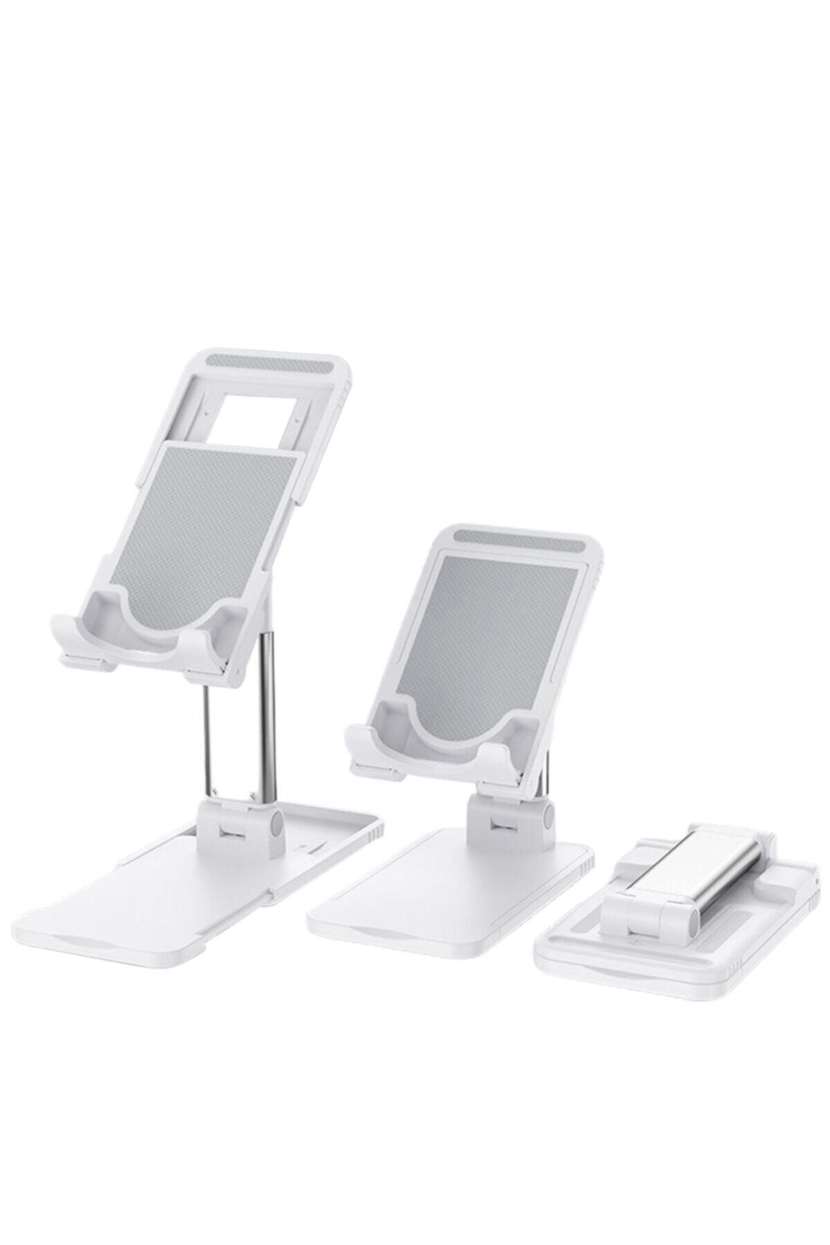 Premium Ticaret Telefon Tutucu Ve Tablet Masaüstü Standı Tutucu Portatif Ayarlanabilir Katlanır Demir Standı Beyaz