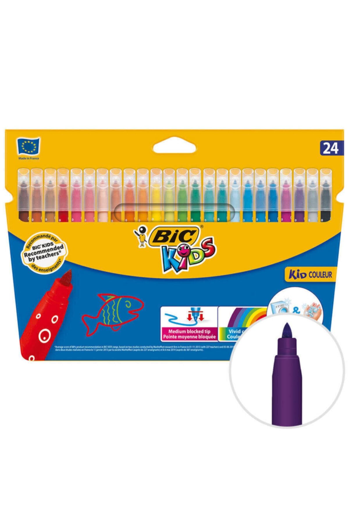 Bic Kids Couleur Keçeli Boya Kalemi 24 Renk (CİLTTEN VE KUMAŞTAN SU VE SABUNLA KOLAYCA ÇIKAR)