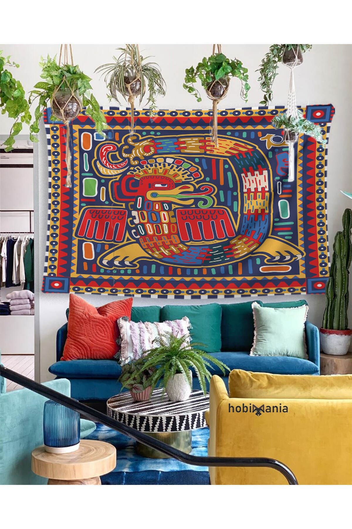 Hobimania Duvar Örtüsü Tapestry Renkli Yılan Mandala Hippi Saykodelik 150x200 Cm Duvar Dekorasyon Moda