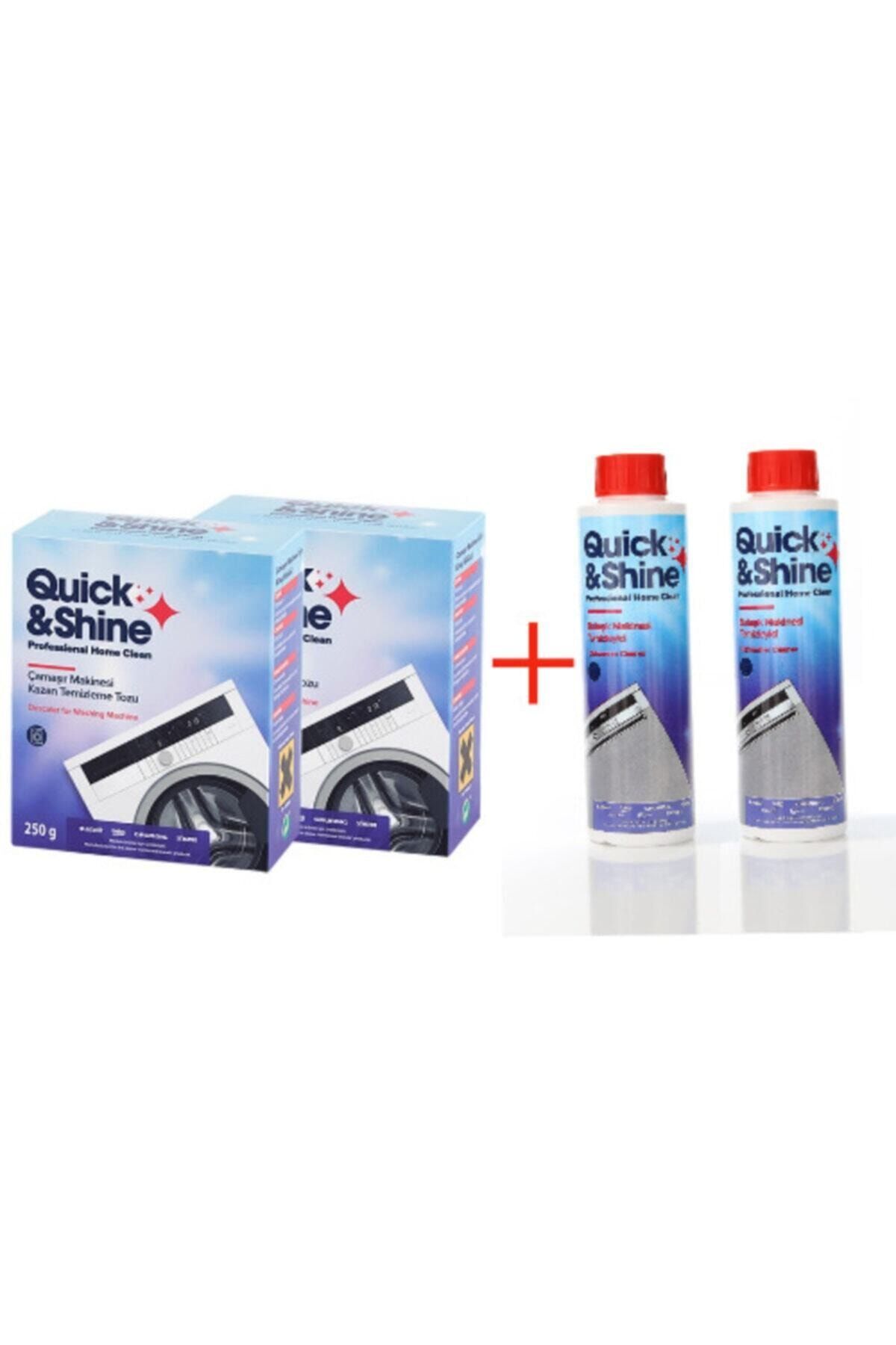Quick&Shine 2+2 4lü Set 2 Çamaşır Makinesi Kazan Temizleme Toz - 2 Bulaşık Makinesi Sıvı Temizleyici