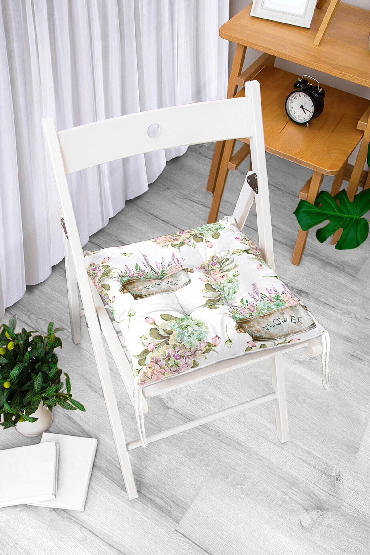 Realhomes Flower & Çiçek Demetleri Özel Tasarım Dijital Baskılı Modern Pofidik Sandalye Minderi