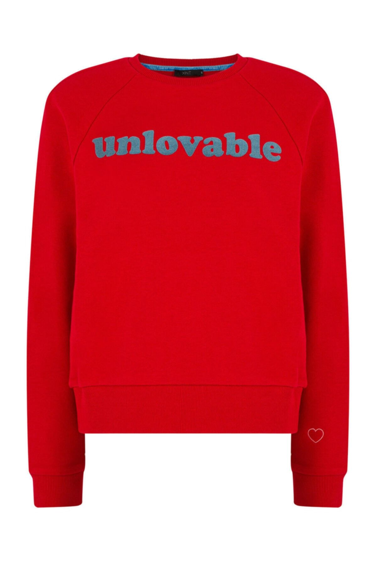 Xint Kadın Kırmızı Pamuklu Rahat Kesim Baskılı Vatkalı Sweatshirt