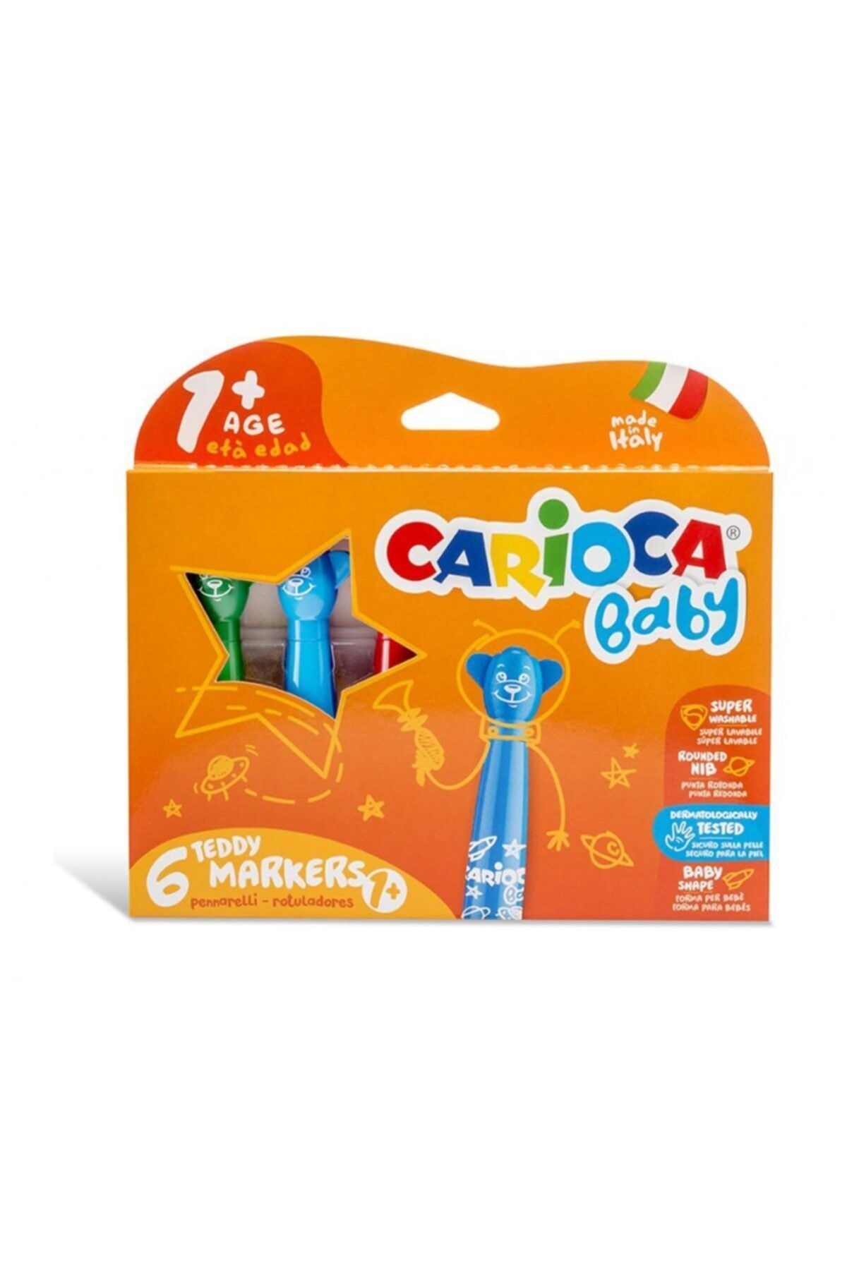 Carioca 1,2 Yaş Bebekler Için Teddy Jumbo Keçeli Boya Kalemi 6'lı- Italyan Marka , Yıkanabilir Silinebilir
