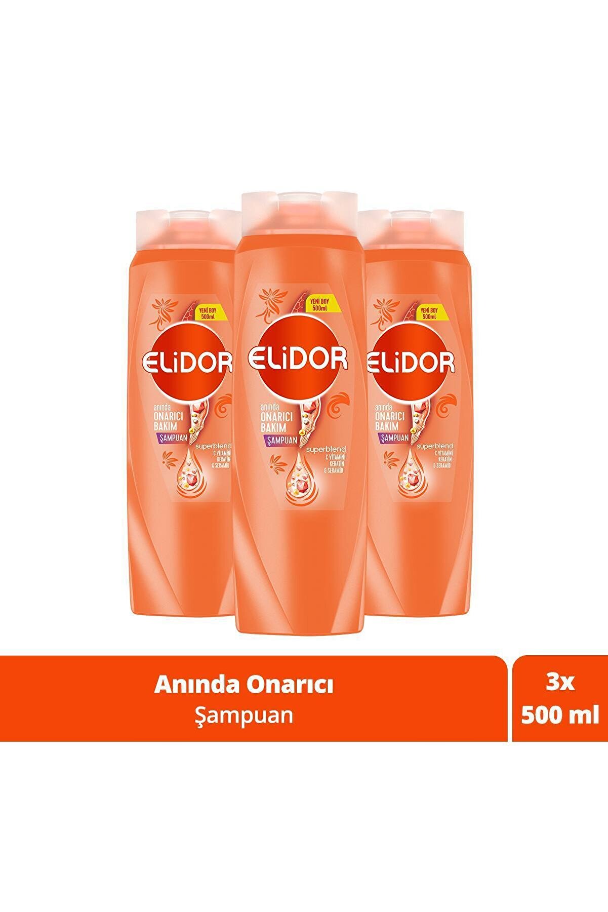 Elidor Superblend Saç Bakım Şampuanı Anında Onarıcı Bakım C Vitamini Keratin Seramid 500 ml x3