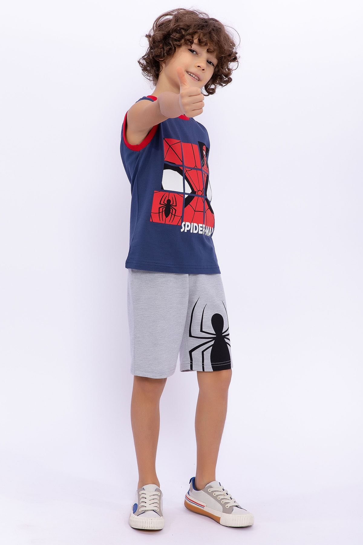 Spiderman Lisanslı Koyu Indigo Kolsuz Erkek Çocuk Bermuda Takım