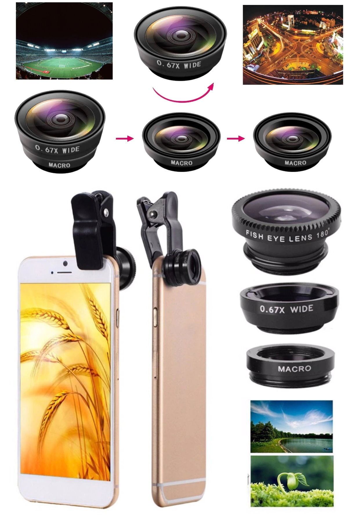 Utelips 3 Farklı Modlu Influencer Balık Gözü Instagram Story Geniş Açı Tüm Telefonlara Uyumlu Kamera Lens