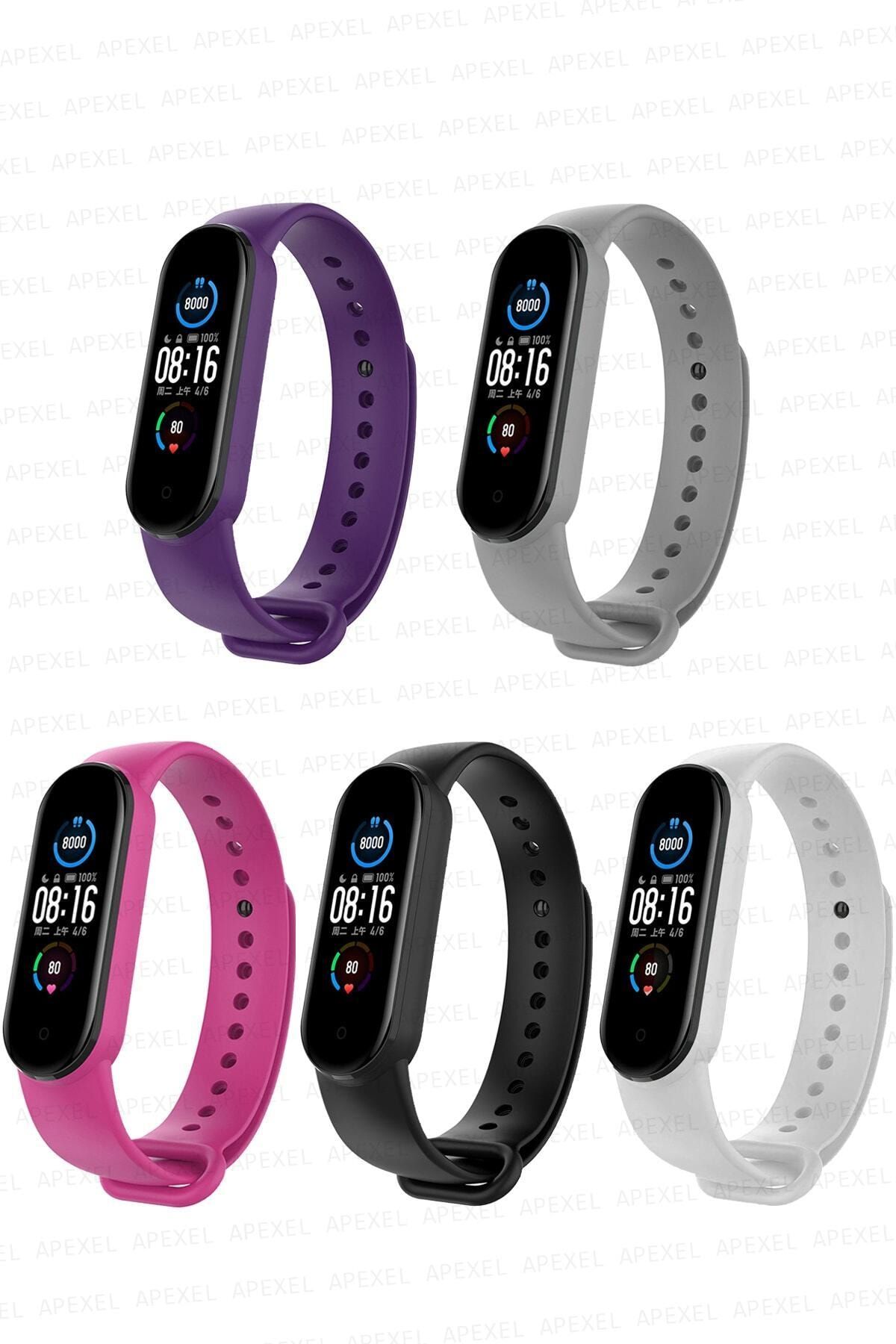 PUFWİN Xiaomi Mi Band 5 Ve 6 Uyumlu Silikon Kordon 5 Li Set