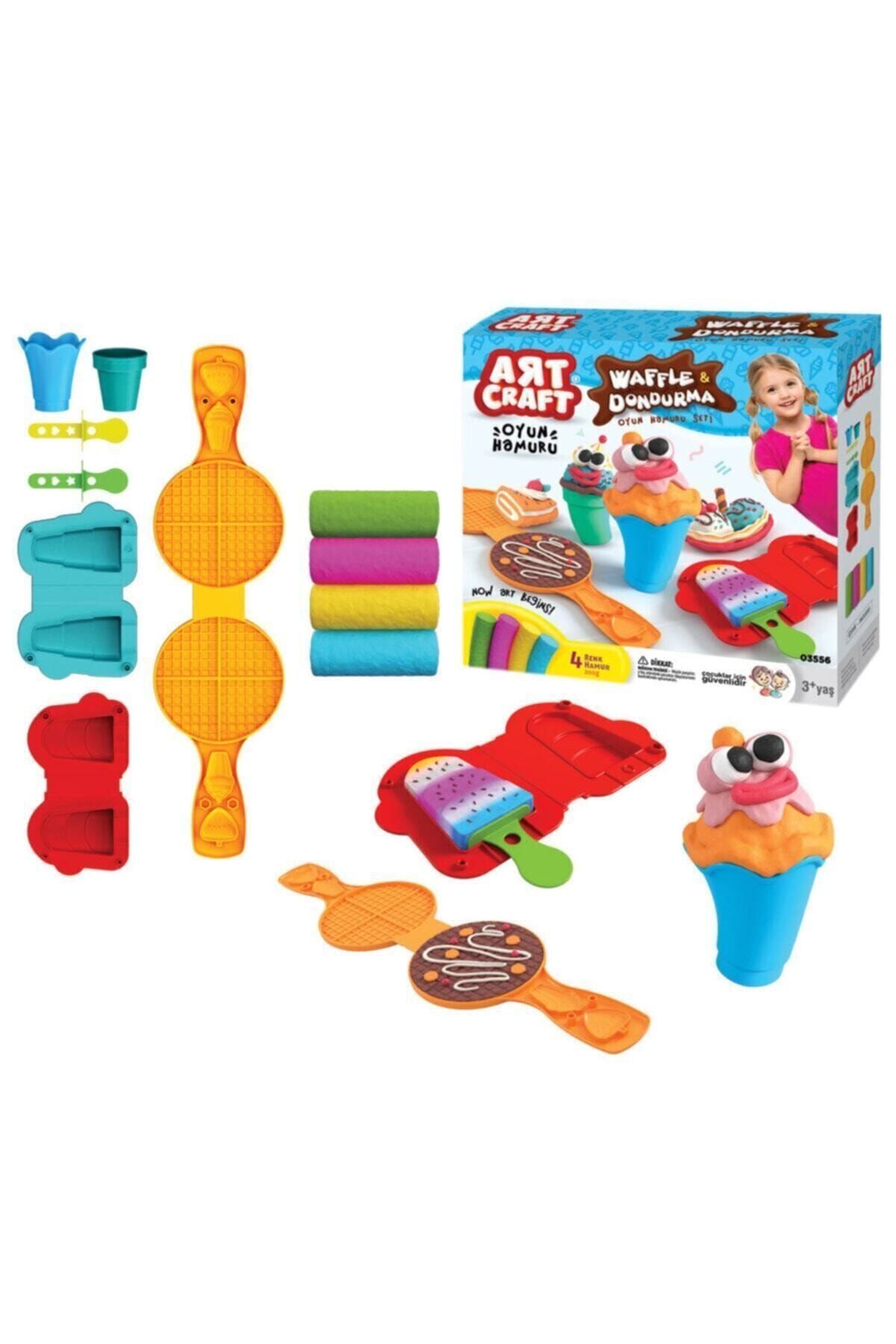 Art Craft Çocuk 200 gr Oyun Hamuru Ve 7 Adet Aparat Waffle & Dondurma Yapma Oyun Seti
