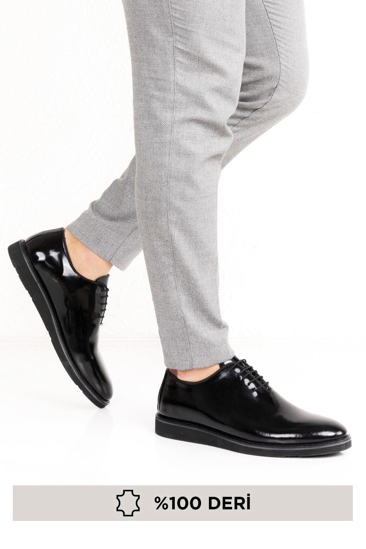 maximoda Erkek Siyah Hakiki Deri Takım Elbise ve Damatlık Klasik Ayakkabı