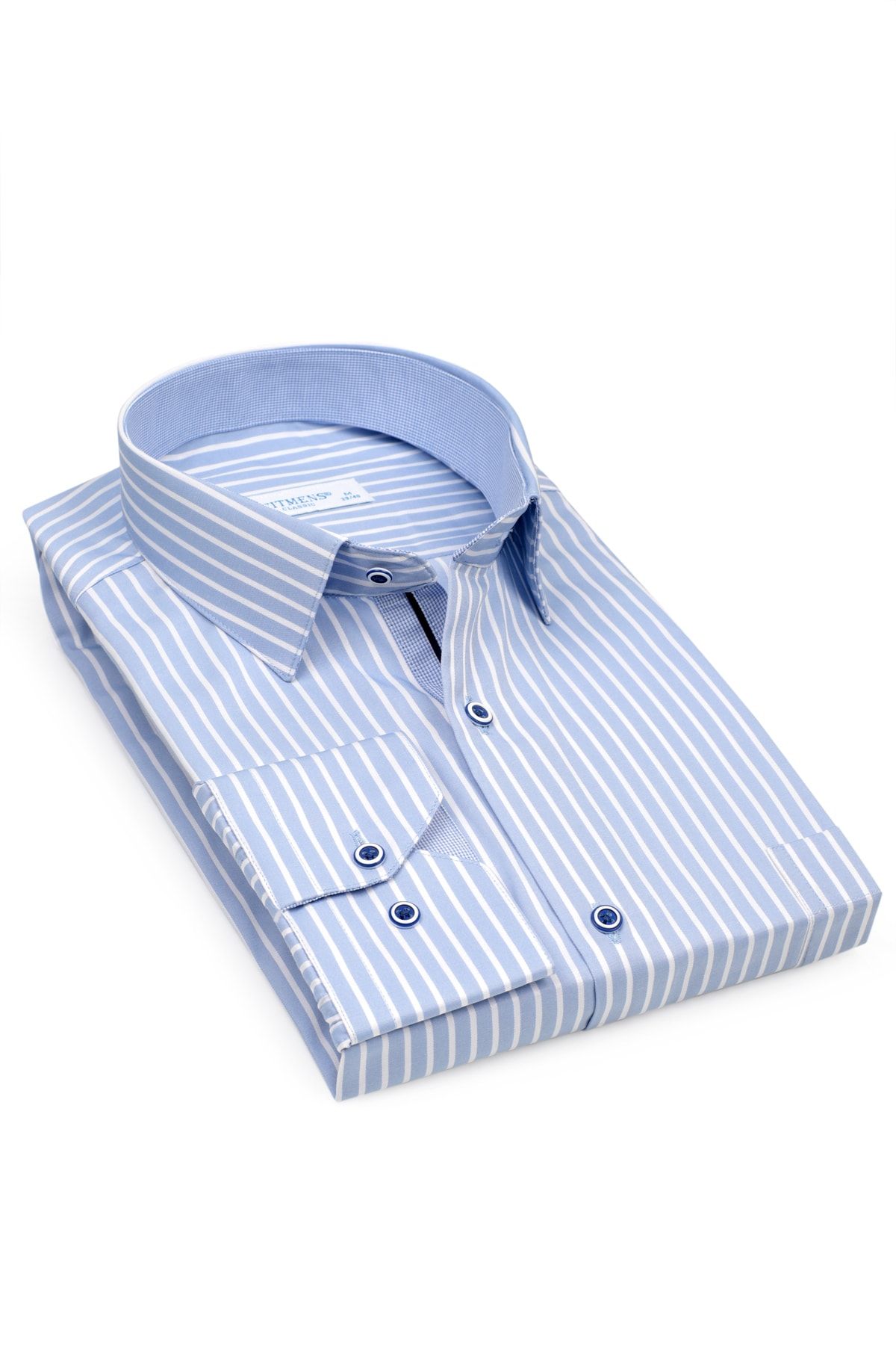 Fitmens Erkek Açık Mavi Beyaz Çizgili Klasik Gömlek