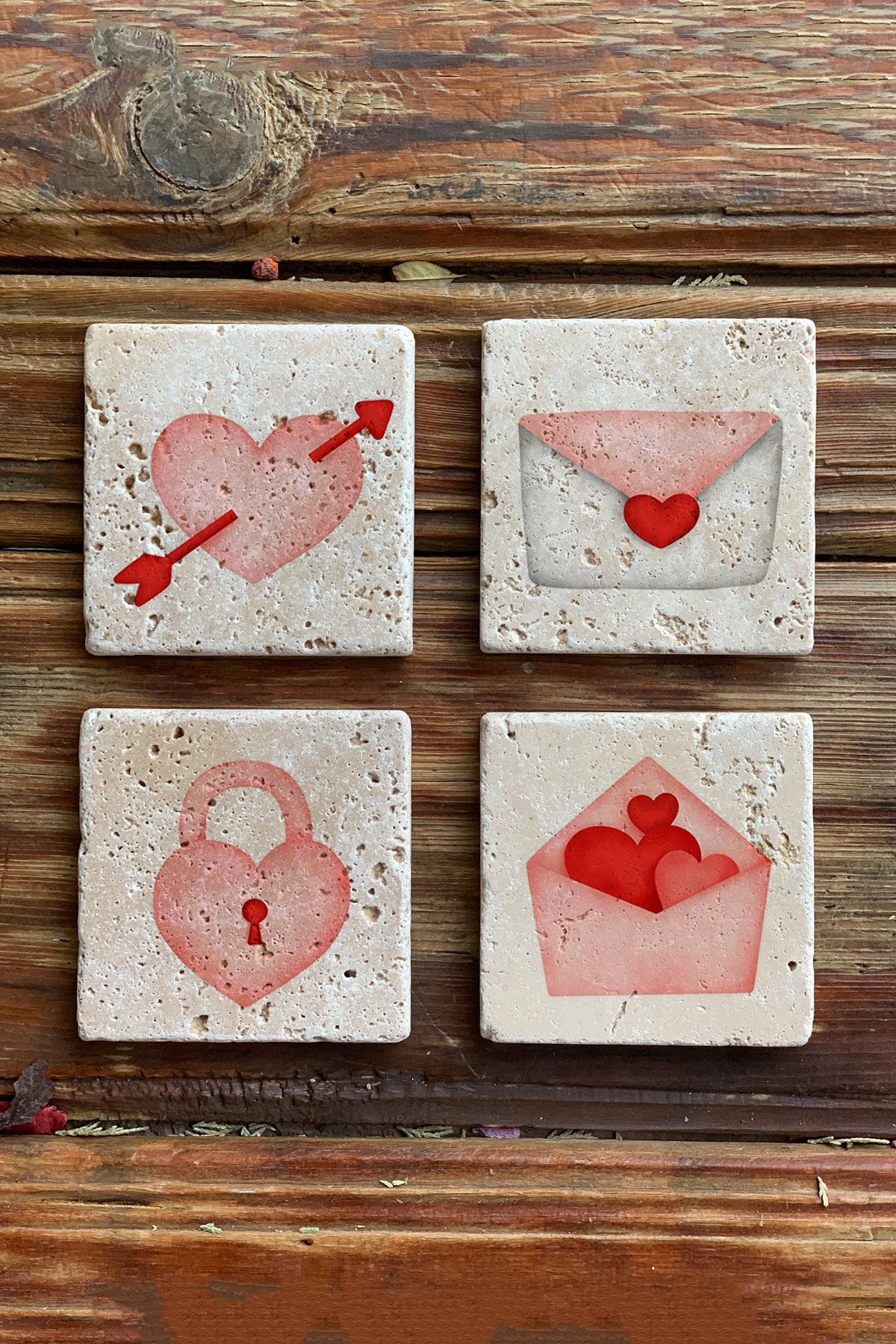 Oscar Stone Decor Taş Bardak Altlığı Stone Coasters Sevgililer Günü Kalp