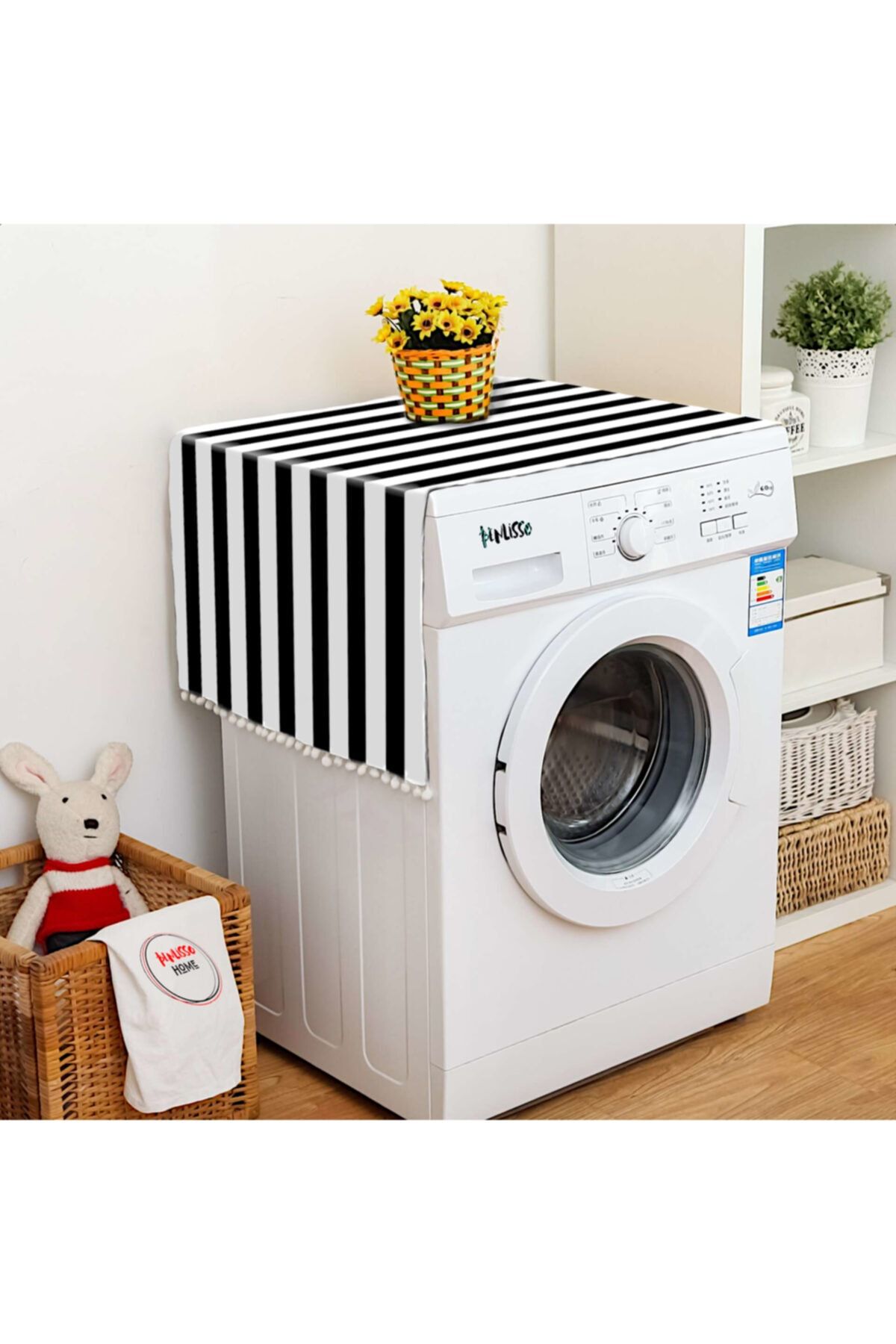 Benlisso Home Siyah Beyaz Desenli Çamaşır Makinası Örtüsü 70x100