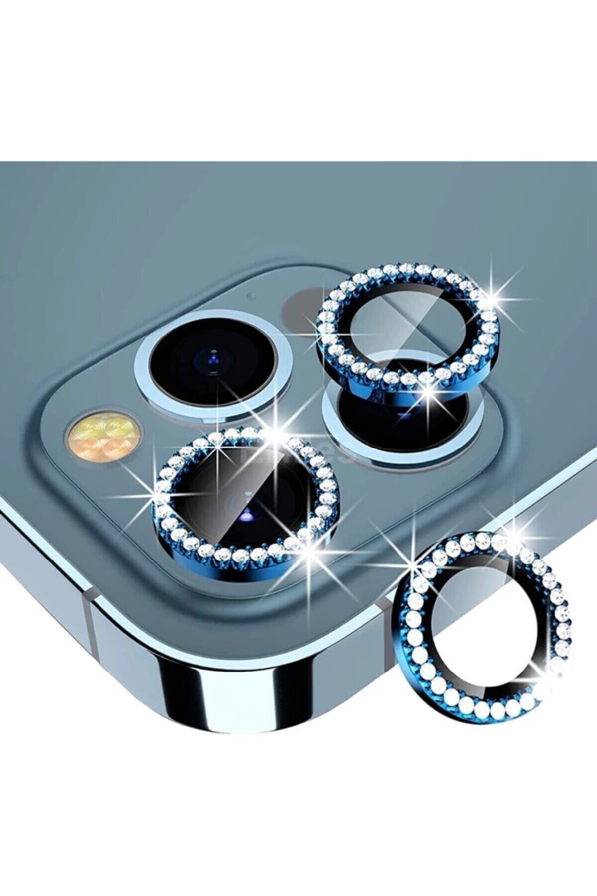 Forsis Aksesuar Iphone 13 Pro Max Uyumlu Siyah Metal Renkli Taşlı Kamera Lens Koruyucu
