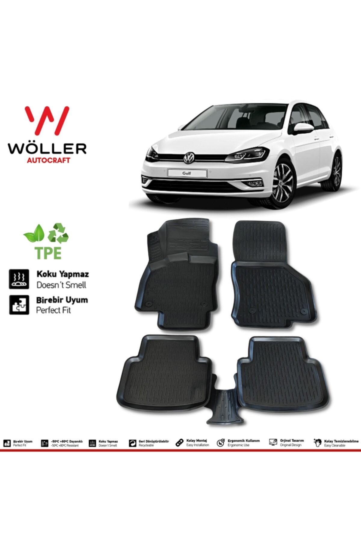 Wöller Volkswagen Golf 7 Paspas 2012 2020 Arası Uyumlu 3d Havuzlu Paspas