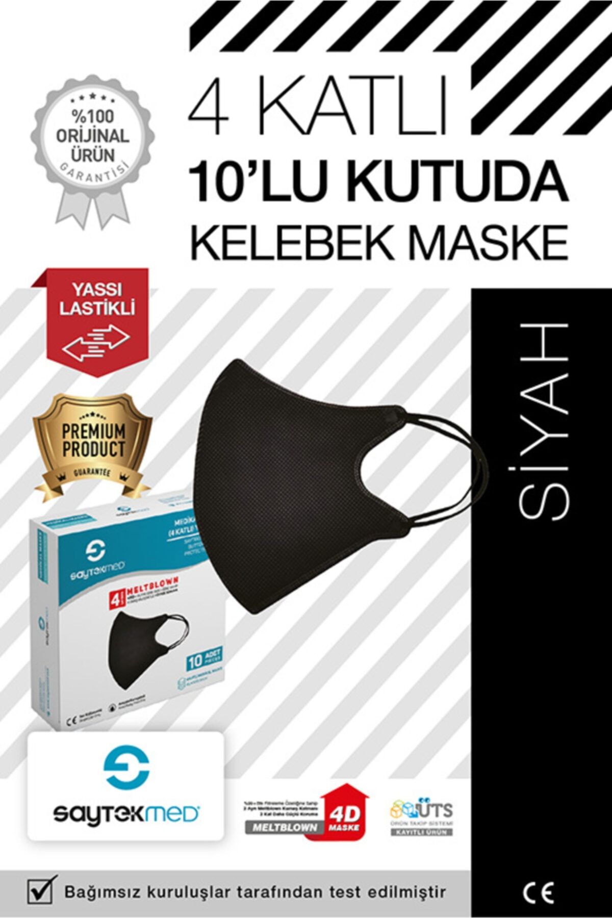 SAYTEKMED Özel Kelebek Tasarımlı Iki Kat Meltblown 4 Katlı Siyah Maske (1 KUTU/10 ADET)