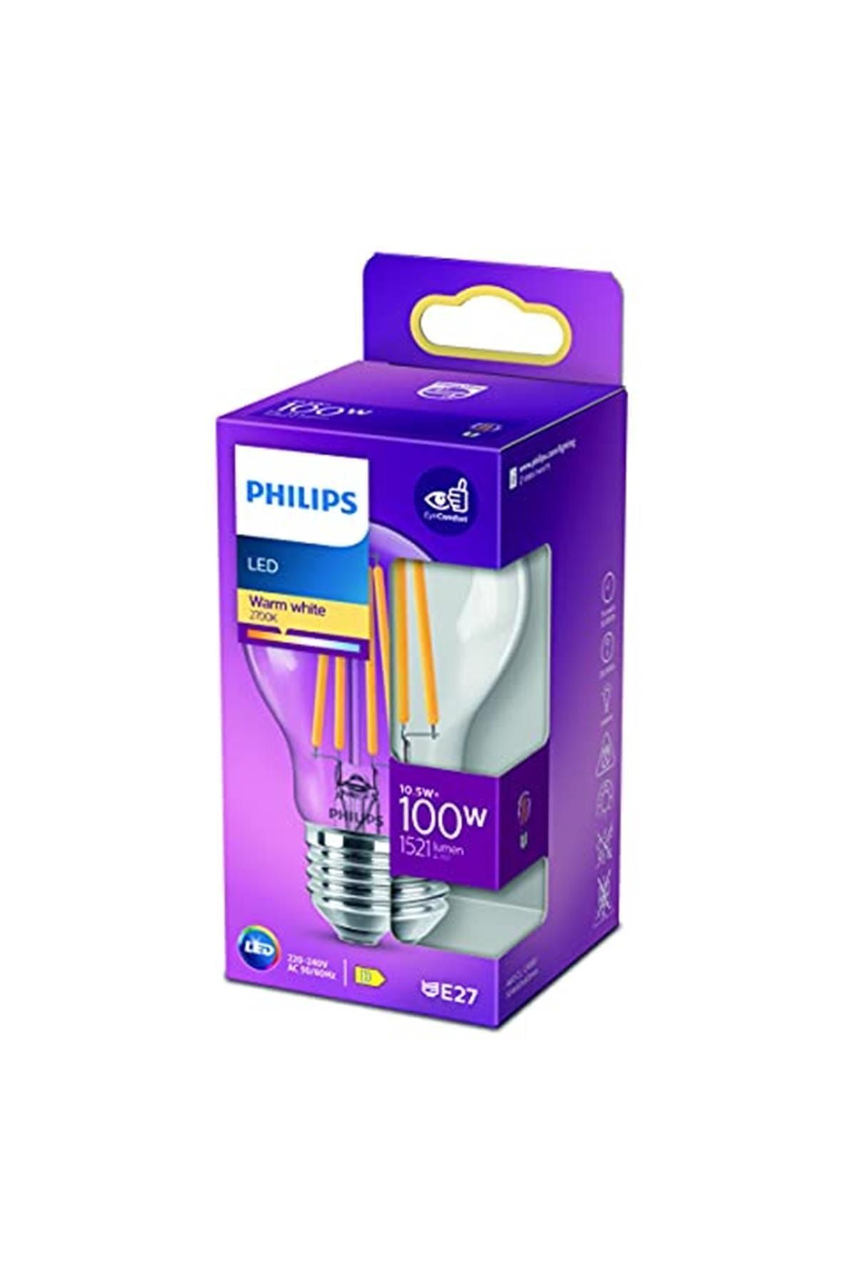 Philips Marka: Led Classic 100w A67 Filament Ampul, 2700 Sarı Işık, E27 Normal Duy, Dim Edilmez Kat