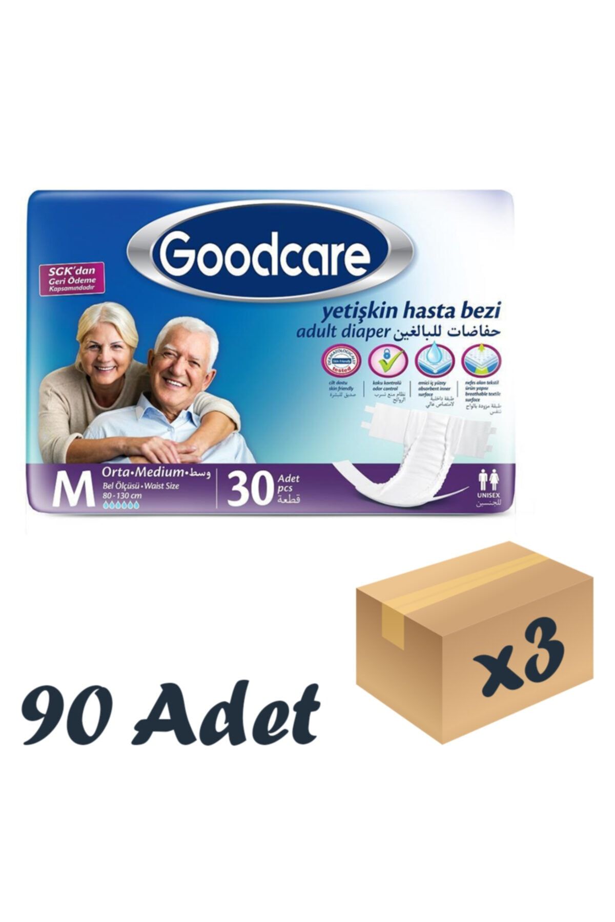 Goodcare Bel Bantlı Yetişkin Hasta Bezi Medium 30'lu 3 Paket 90 Adet