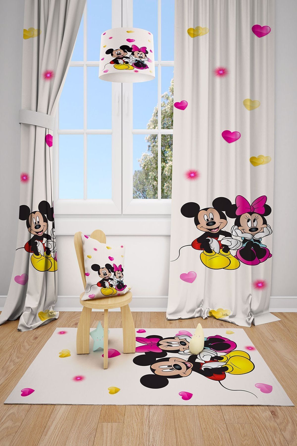 MEKTA HOME Mickey Mause Baskılı Çocuk ve Bebek Odası Fon Perdesi 2 Kanat 70x260 cm