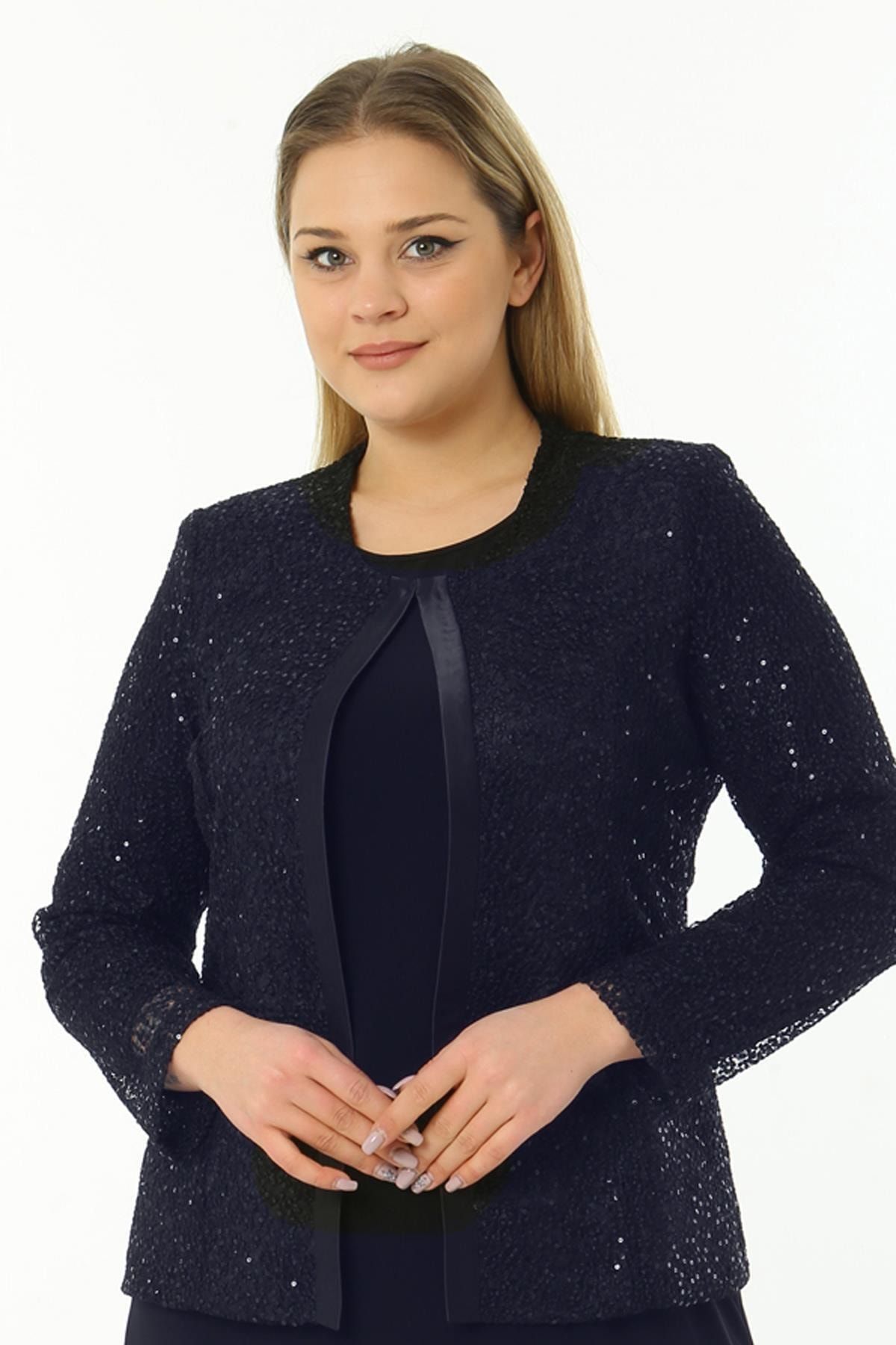 Ladies First Büyük Beden 3700 Lacivert Ceket+bluz Takım