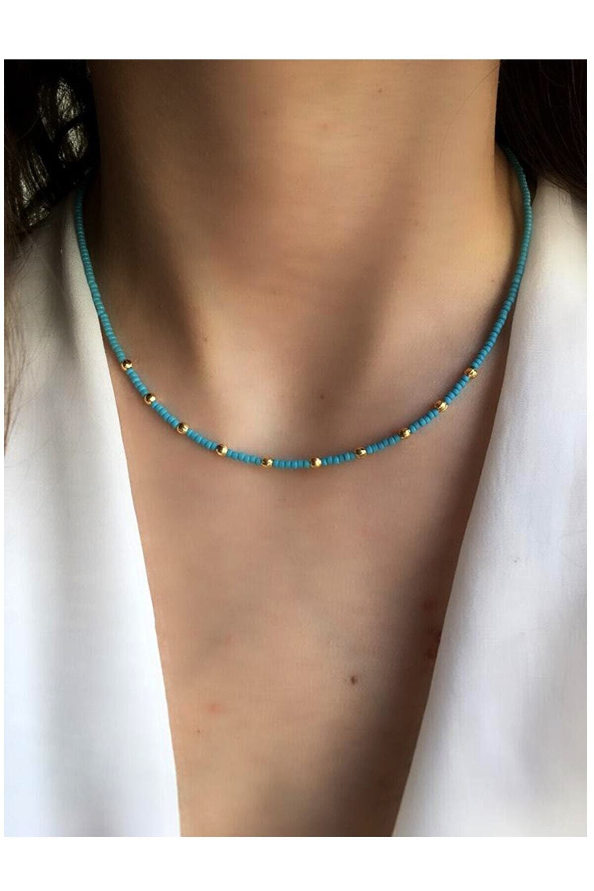 Serpil Jewellery Kadın Gold Mavi Afgan Boncuklu Kolye