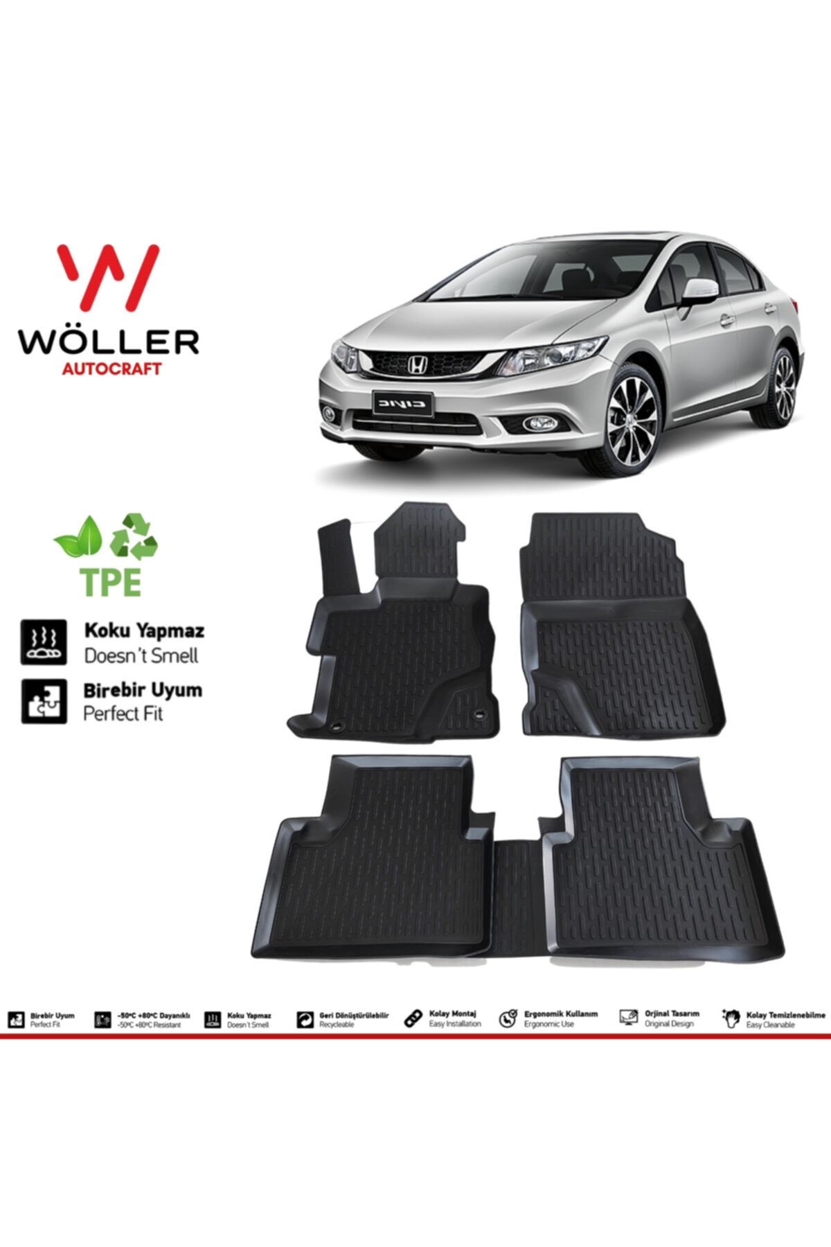 Wöller Honda Civic Fb7 Paspas 2012 2016 Arası Uyumlu 3d Havuzlu Paspas