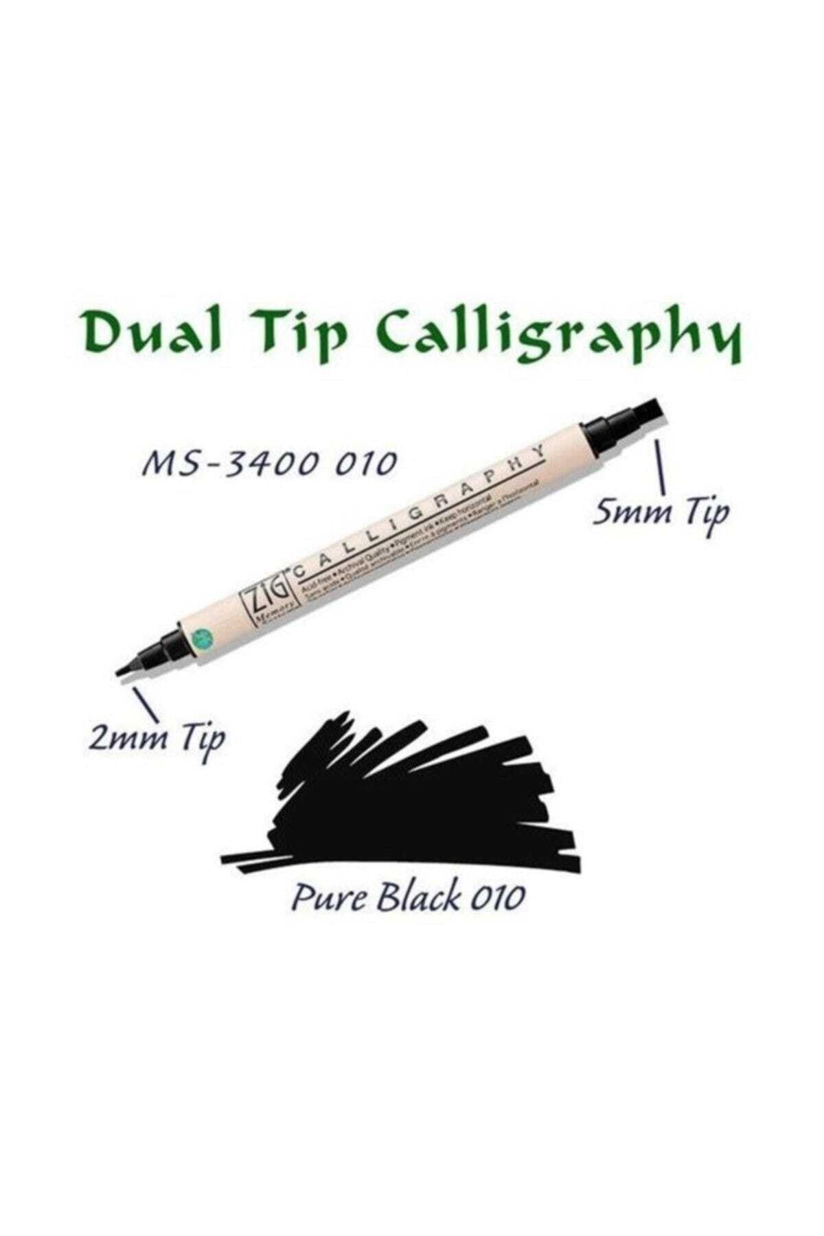 Zig Calligraphy Çift Uçlu Kaligrafi Kalemi 2 mm + 5 mm 010 Pure Black