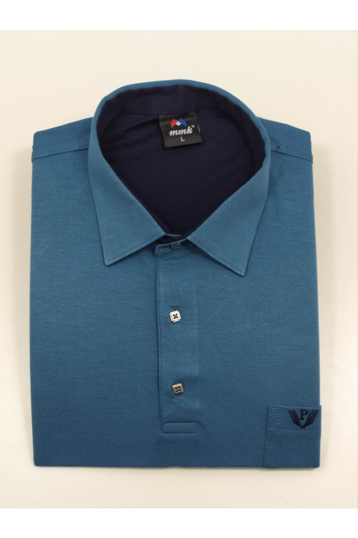 SMZ Erkek Mavi Gömlek Yaka Uzun Kol T-shirt