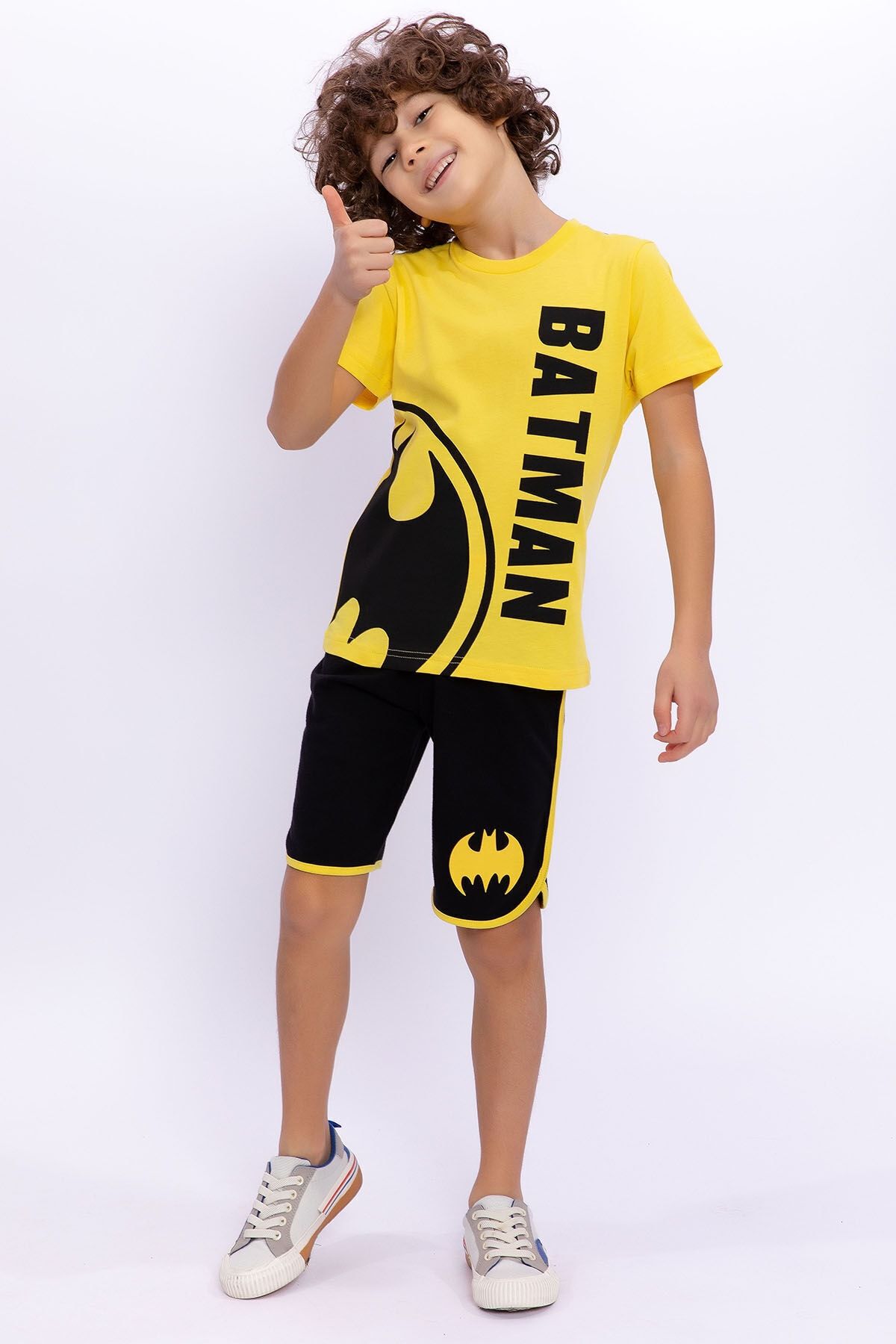 Batman Lisanslı Sarı Erkek Çocuk Biyeli Bermuda Takım
