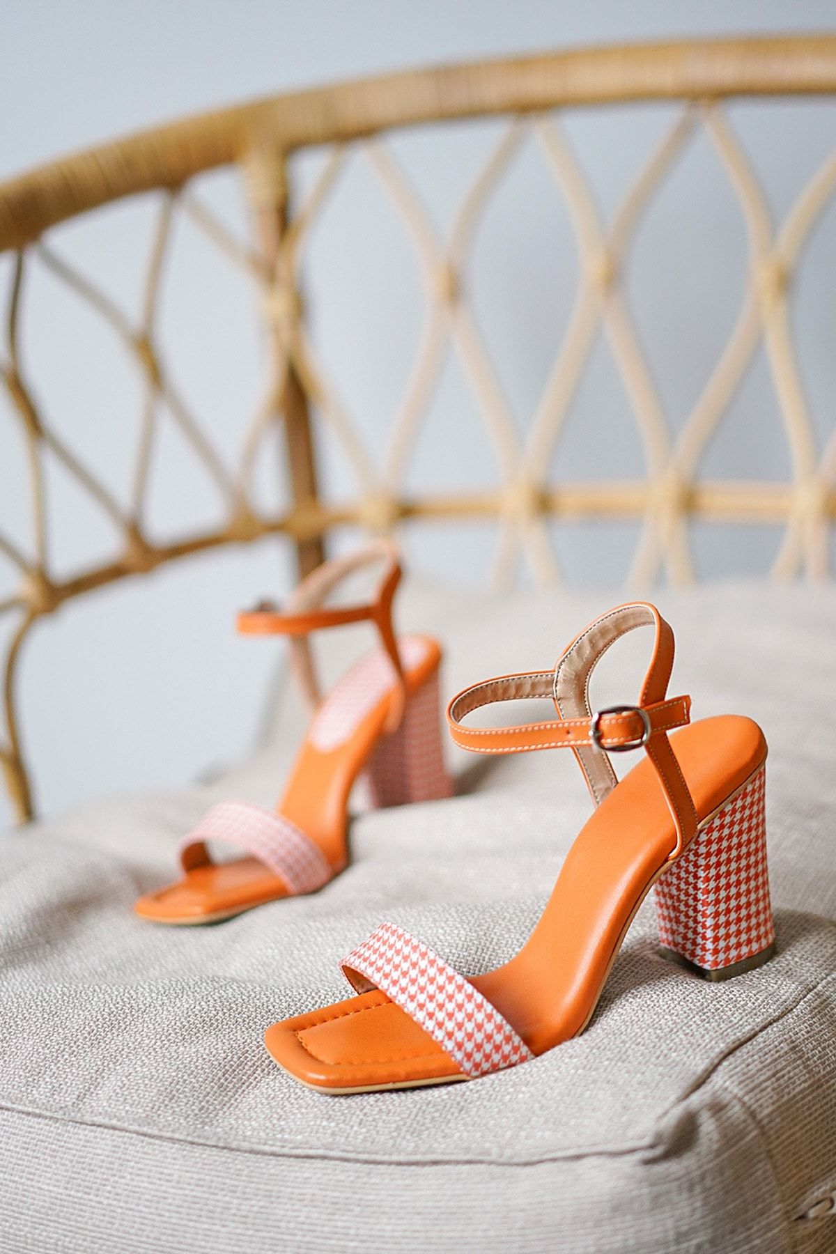 lmn ayakkabı Orange Cilt Kaz Ayağı Desenli 5mm.süngerli Ortopedik Dikişli Taban Kadın Ayakkabı
