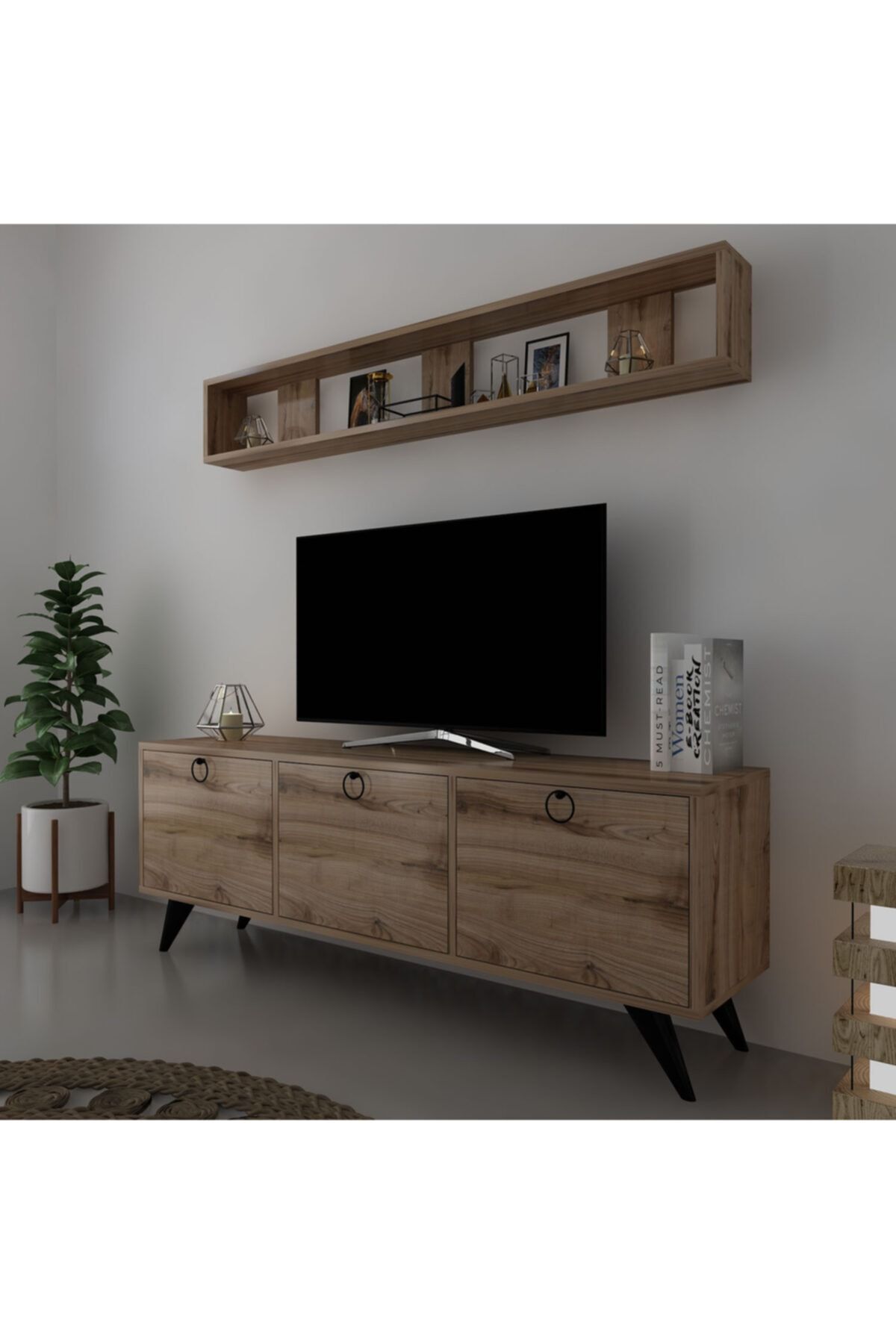 Myniture Home & Living Kulplu Dolaplı Modern Tv Sehpası Q3029-3
