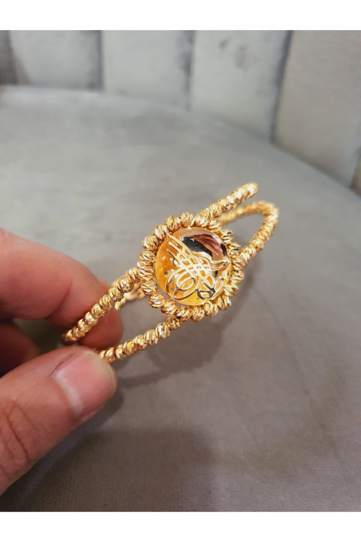 barisiva gold 22 Ayar Altın Kaplama Dorikalı Tuğralı Kelepçeli Bileklik