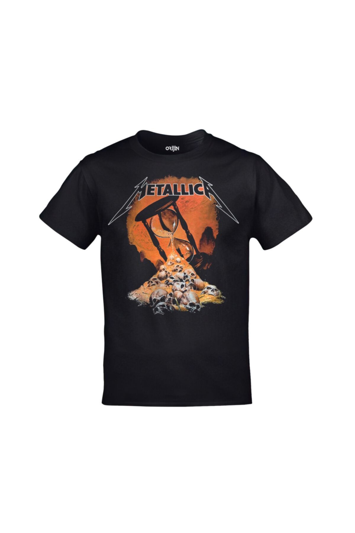 Orijin Tekstil Unisex Siyah Metallica Kum Saati Baskılı Tshirt