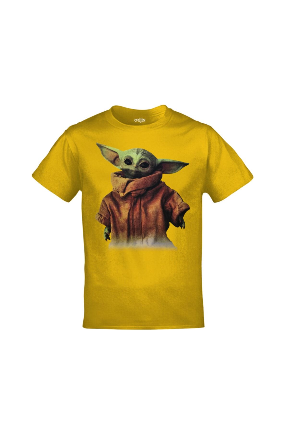 Orijin Tekstil Unisex Sarı Baby Yoda Star Wars The Mandalorian Baskılı T-shirt