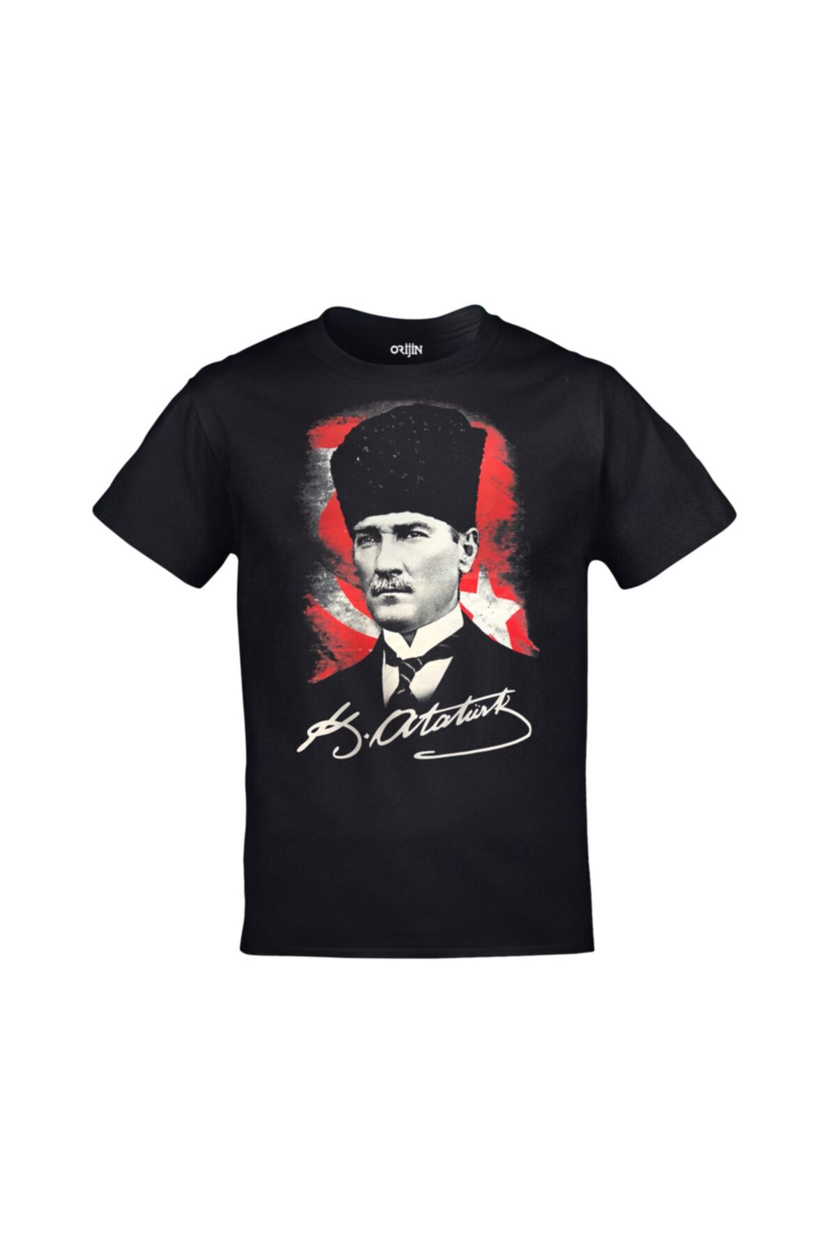 Orijin Tekstil Unisex Siyah Ay Yıldızlı Atatürk Baskılı Tshirt