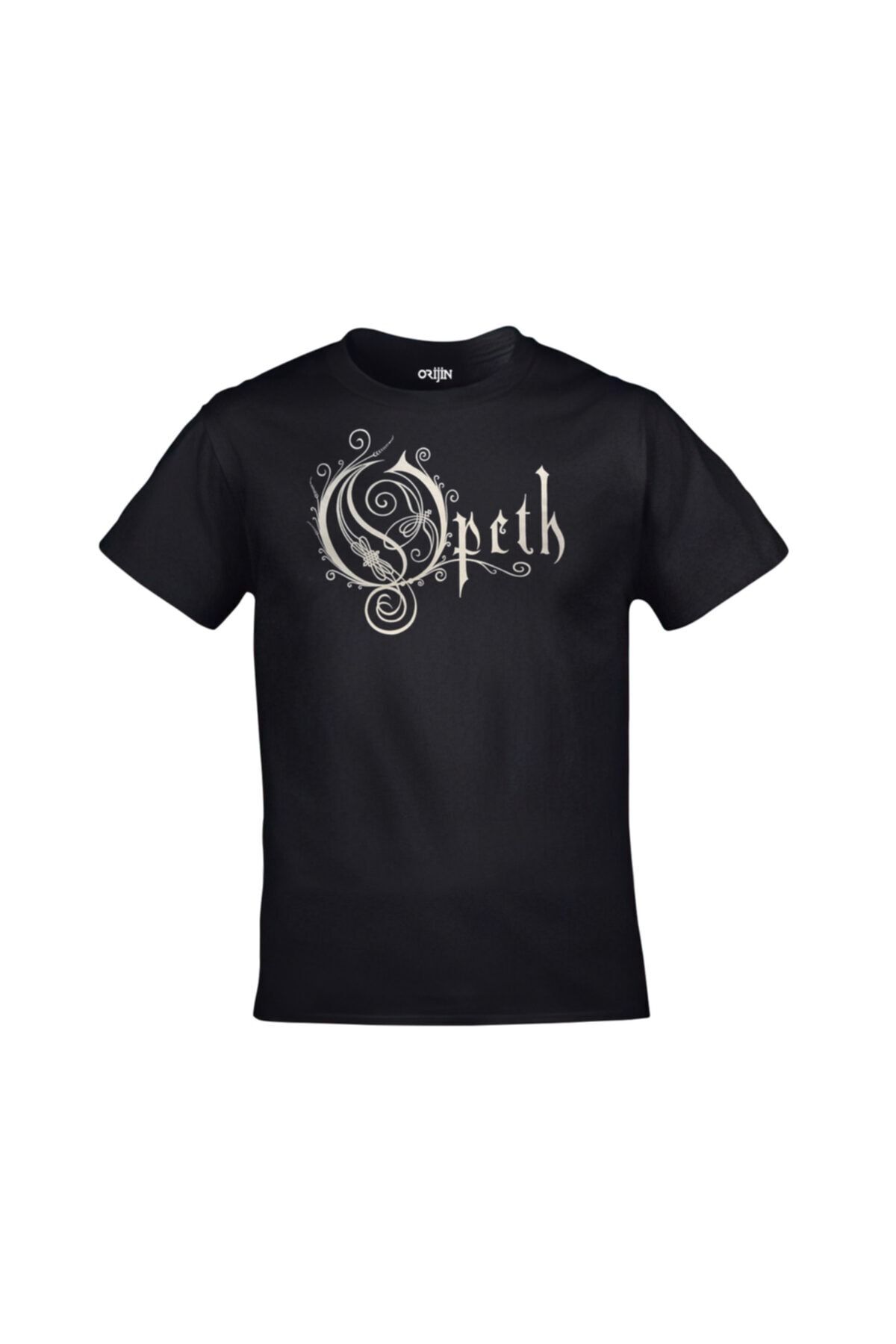 Orijin Tekstil Unisex Siyah Opeth Logo Yazı Baskılı Tshirt